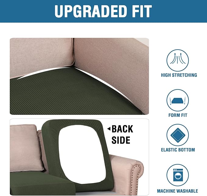 H.VERSAILTEX Super Stretch Individual Seat Cushion Covers Sofa Covers Couch Cushion Covers Slipcover Sets Thick Jacquard Textured Twill Fabric (1 Piece Sofa Cushion Cover, Olive)
