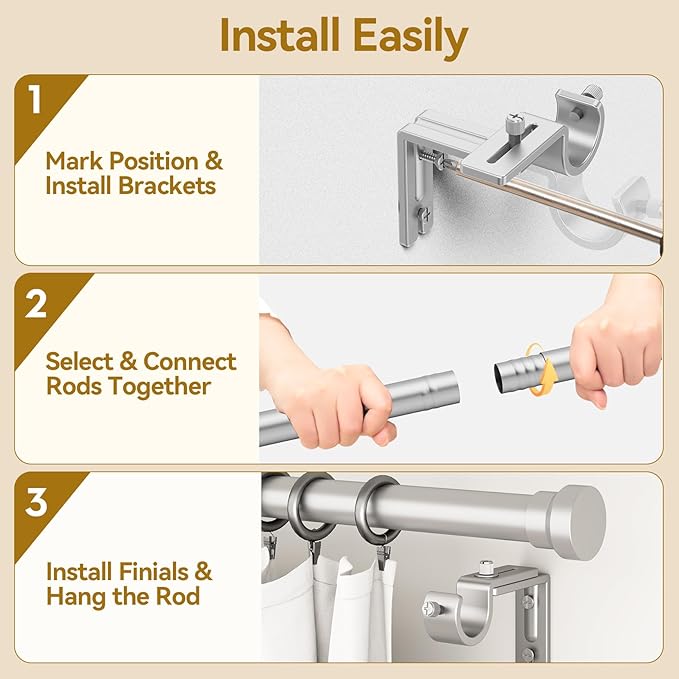 YaFex Curtain Rods 32-144 Inch, Heavy Duty 1 Inch Adjustable Curtain Rod - Image 7