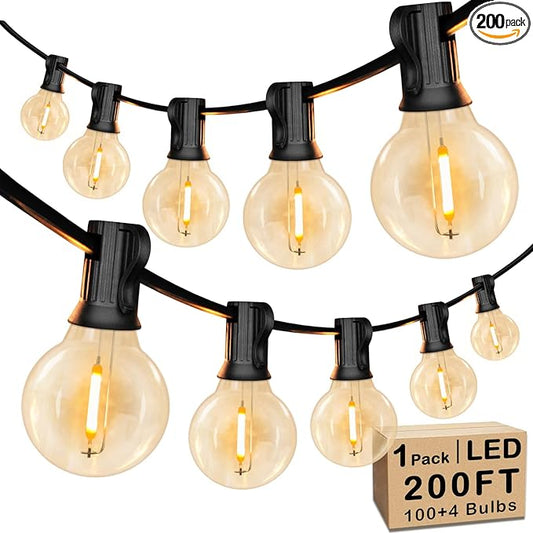 200FT LED Outdoor String Lights with 100+4 Bulbs, Shatterproof Waterproof Patio String Lights for Outside, Connectable 2200K Dimmable Commercial Hanging Light for Christmas Backyard Cafe Garden Bistro