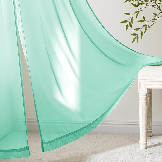 MIULEE Aqua Sheer Curtains 96 Inches Long 4 Panels 42 x 96 Inches | Light - Image 6