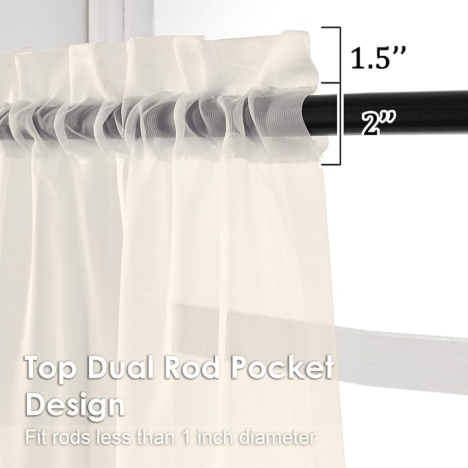 Cream Sheer Curtains 96 Inches Long 2 Panels - Image 2