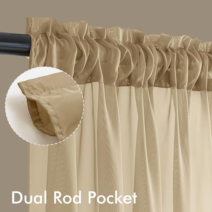 MIULEE Beige Sheer Curtains 84 Inches Long 4 Panels 42 x 84 Inches | Light - Image 3