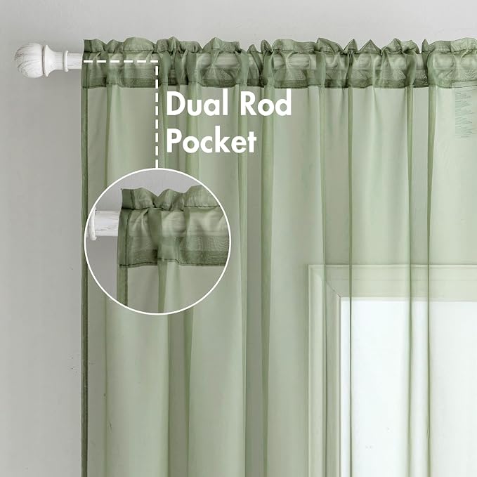 MIULEE Sage Green Sheer Curtains 54 X 45 Inches, 2 Panels | Elegant Window - Image 2