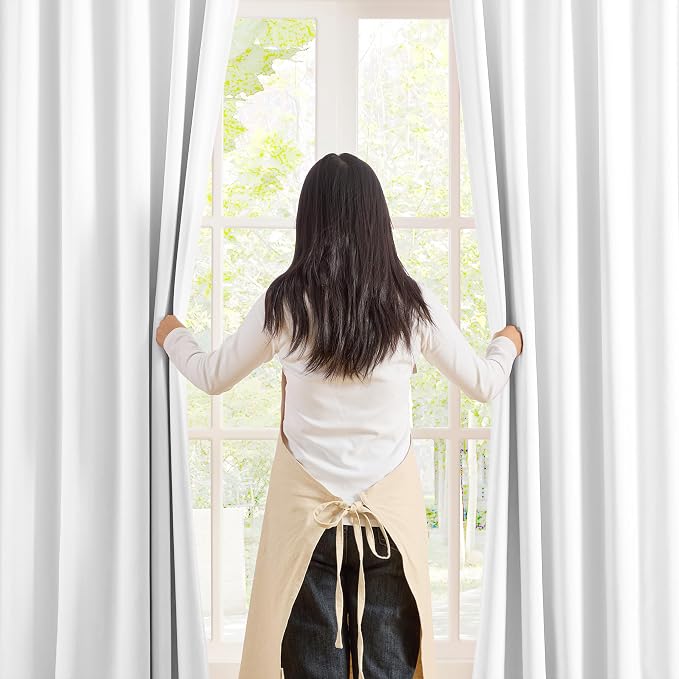 Pleated White Curtains 63 Inches Long, Half Blackout Room Darkening Short - Image 3