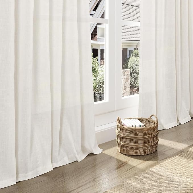 Beige White Kitchen Curtains 36 Inch Length, Linen Blend Small Cafe Curtain - Image 5