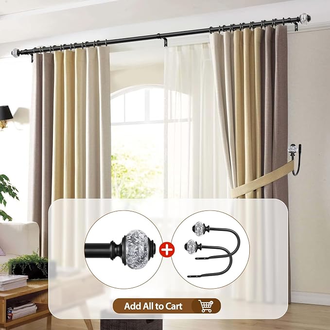 Black Curtain Rod, USFOOK 7/8 Inch Curtain Rods - Image 5