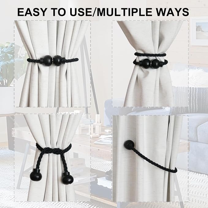 6 Pack Magnetic Curtain Tiebacks Modern Handmade Rope Curtain Tie Backs - Image 5