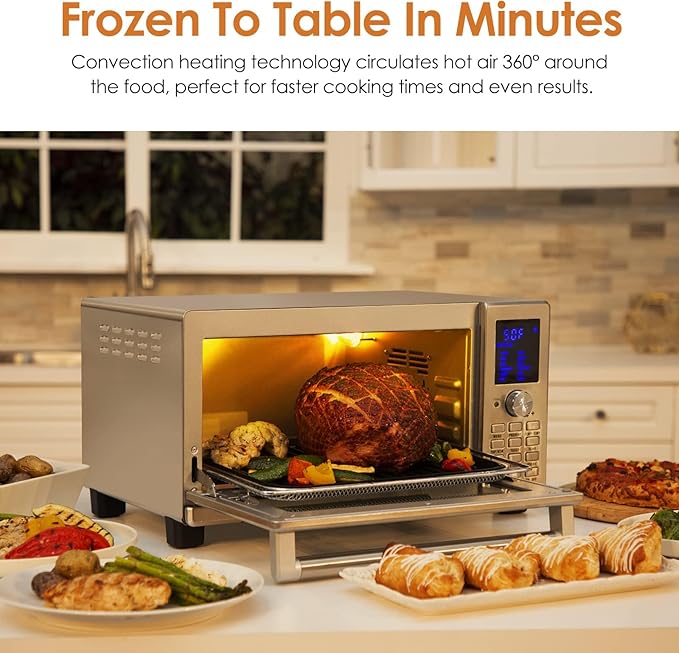 Nuwave Bravo XL Air Fryer Toaster Smart Oven, 12-in-1 Countertop Grill/Griddle Combo, 30-Qt XL Capacity, 50F-500F adjustable in precise 5F increments, Integrated Smart Thermometer, Linear T Technology