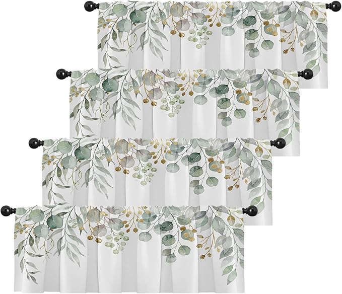 Emvency 4 Pack Valances Window Treatments, 52x18 Inch Rod Pocket by Emvency