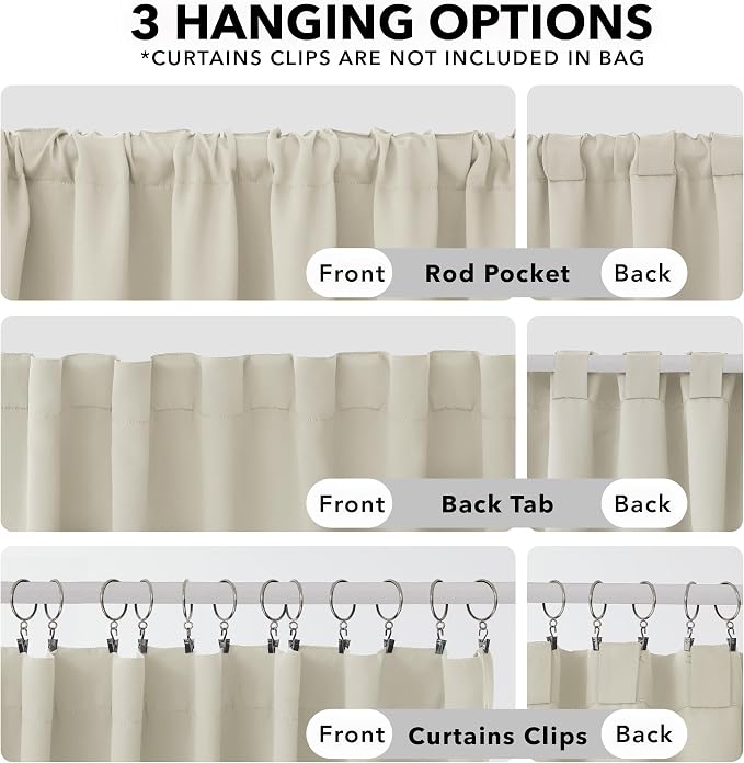Deconovo Blackout Curtains, Thermal Insulated, W42 x L63 2 Panels, Back Tab - Image 3