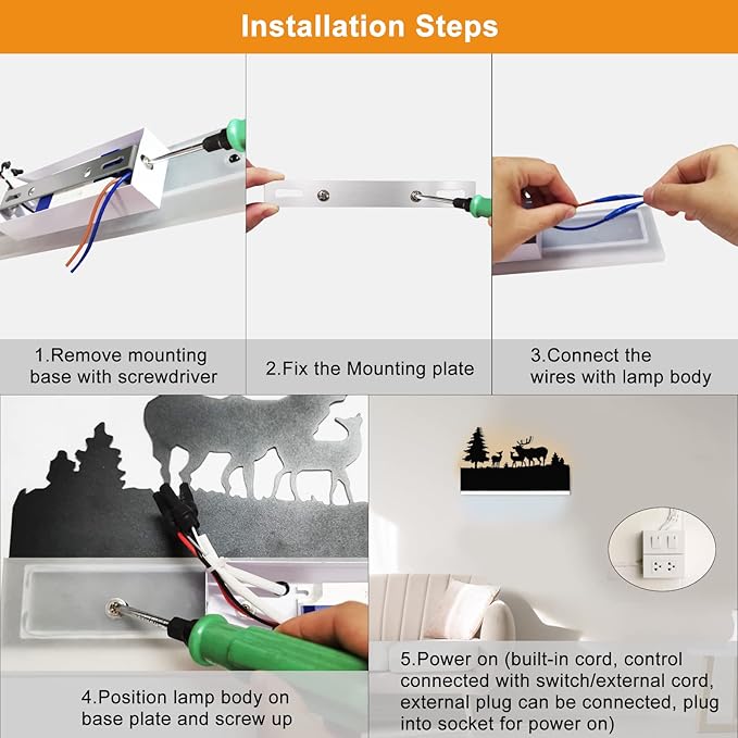 Wall Sconce LED Wall lamp, Indoor Wall Light with Cartoon Animal Pattern Design, Metal Acrylic Wall Lighting Glow Up and Down for Mirror Living Room Bedroom Hallway, 12W (Forest Deer)