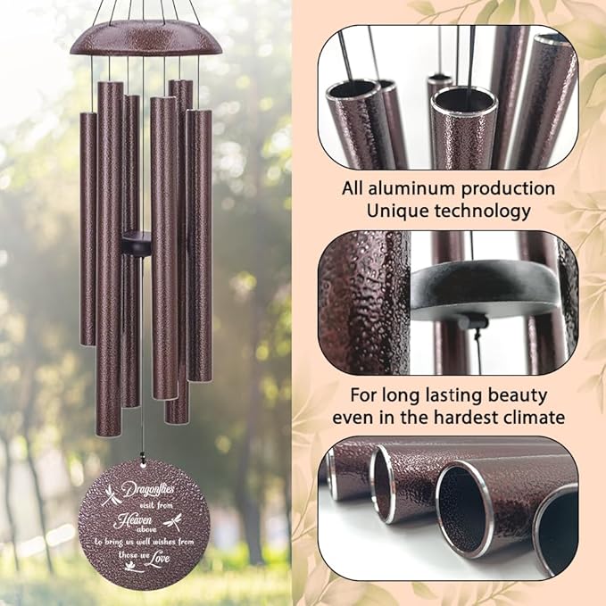 Memorial Wind Chimes Sympathy Gifts, Customized Dragonfly Wind Chime, 36-inch Commemorative Wind Chimes to Commemorate The Loss of Loved Ones, Condolence Gifts