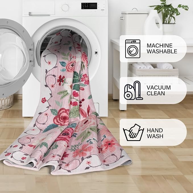 DUKINO 2x6 Runner Rug for Hallway, Washable Kitchen Rugs Non Slip, Floral - Image 8