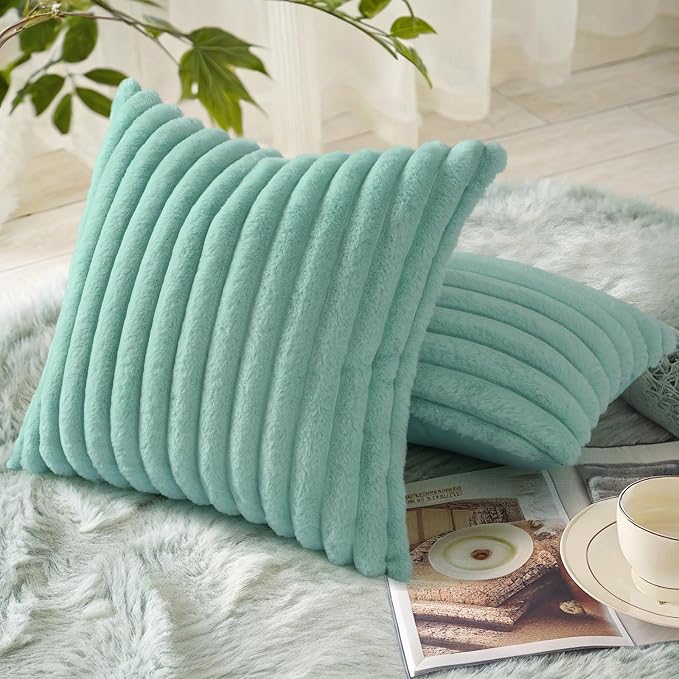 decorUhome Summer Cozy Faux Fur Throw Pillow Covers 20x20 Set of 2 Decorative - Image 4