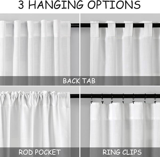 White Curtains 72 Inch Length 2 Panels Set - Image 3