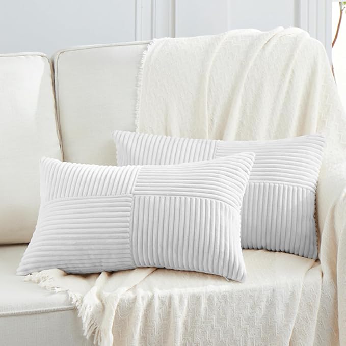Fancy Homi 2 Packs White Lumbar Decorative Throw Pillow Covers 16x32 Inch by Fancy+Homi