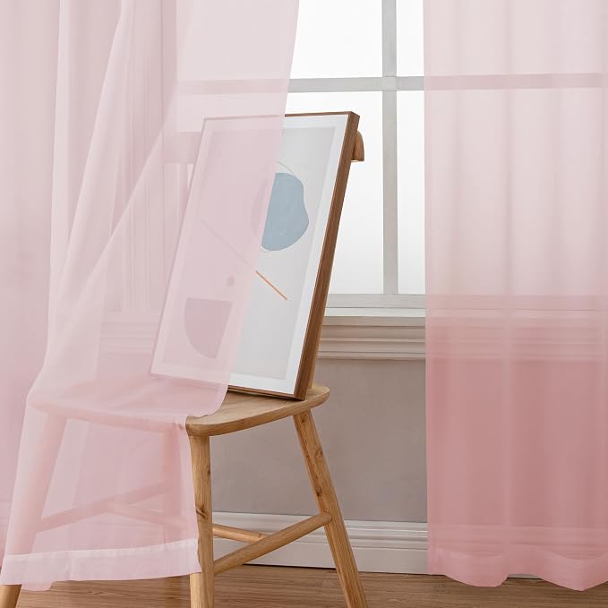 Simplebrand Blush Sheer Curtains 63 Inch Length 2 Panels, Rod Pocket Solid - Image 3