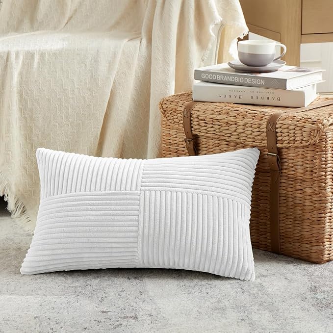 Fancy Homi 2 Packs White Lumbar Decorative Throw Pillow Covers 16x32 Inch - Image 2