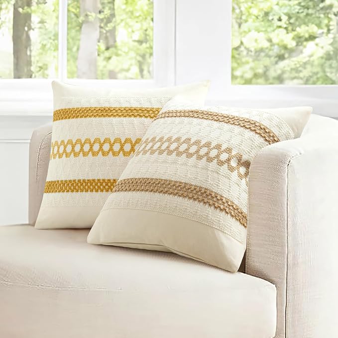 MIULEE Set of 2 Mustard Yellow Boho Decorative Pillow Covers 20x20 Inch | Fall - Image 7
