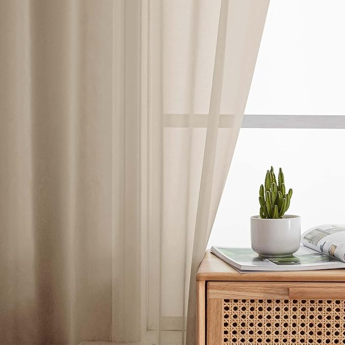 Taupe Sheer Curtains 84 Inches Long 2 Panels, Soft Airy Light Filtering Curtains - Image 6