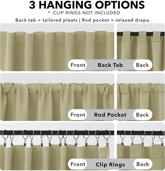 Deconovo Blackout Curtains, Thermal Insulated, W70 x L108 2 Panels, Back Tab - Image 2
