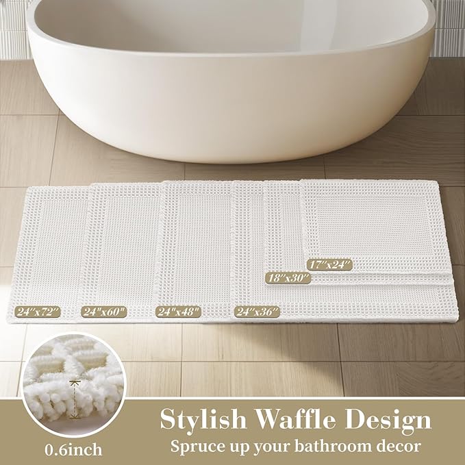 RESARE Waffle Bath Mat for Bathroom, Non Slip Bathroom Rugs 17"x24" White | - Image 5
