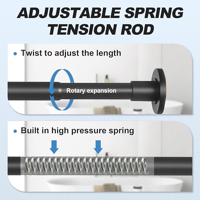 CorkLatta Black Shower Curtain Rod 31 to 104 Inch, 1 Inch Diameter Adjustable - Image 2