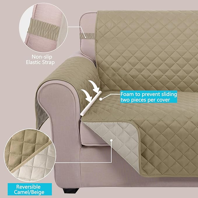 U-NICE HOME Reversible Recliner Chair Covers, Light Camel/Beige | 28''Recliner - Image 3