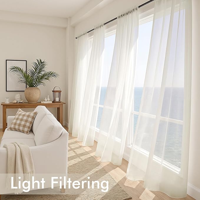MIULEE Ivory Sheer Curtains 96 Inches Long 4 Panels 42 x 96 Inches | Light - Image 4