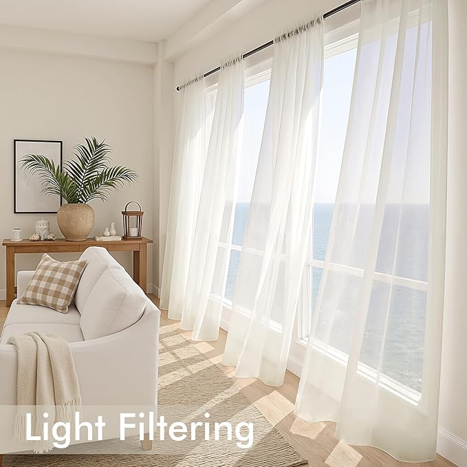 MIULEE Ivory Sheer Curtains 72 Inches Long, 4 Panels Set, Light Filtering Rod - Image 4