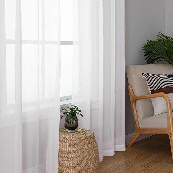 Chyhomenyc White Sheer Curtains 84 Inches Long 2 Panels | Light Filtering - Image 7