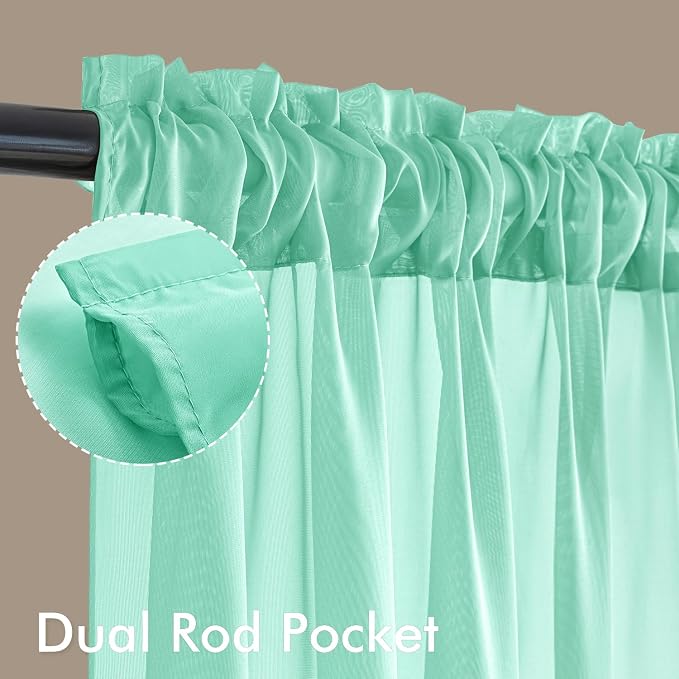 MIULEE Aqua Sheer Curtains 96 Inches Long 4 Panels 42 x 96 Inches | Light - Image 3