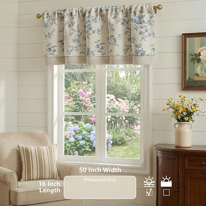 jinchan Amlie Floral Linen Valance Curtain Farmhouse Kitchen Valance - Image 4