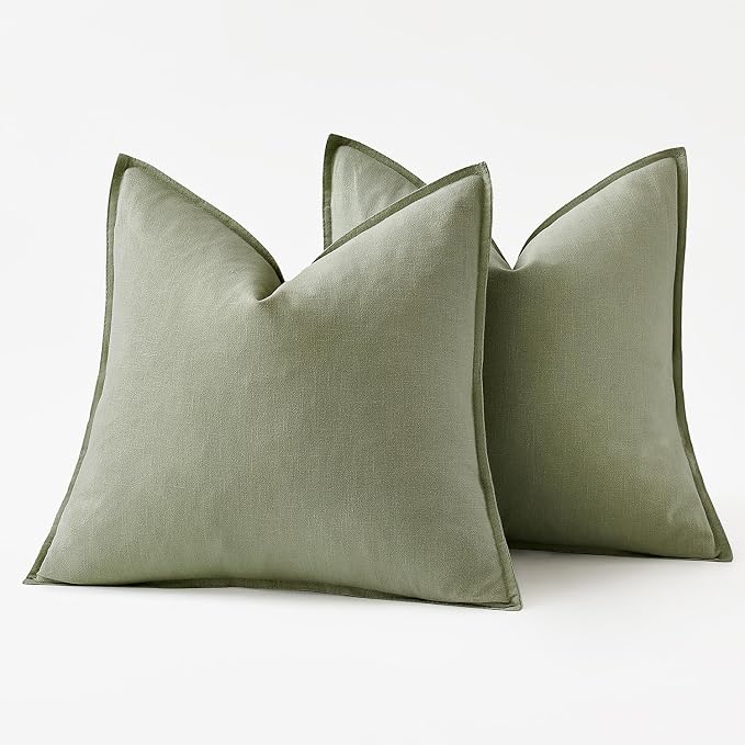 MIULEE Decorative Linen Euro Sham Pillow Covers 26x26 Sage Green | Boho - Image 6