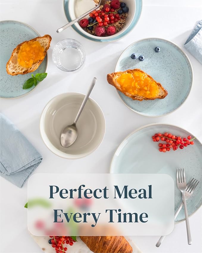 16 Piece Dinnerware Sets for 4 - Modern Style Stoneware Dinnerware Set - Scratch Resistant,Dishwasher,Microwave Safe Plates and Bowls Sets Ceramic,Dish Set, Bowl and Plate Set - Beige and Light Blue…