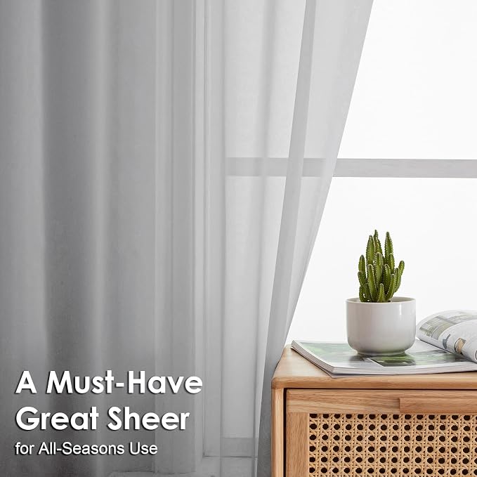 OVZME Light Grey Sheer Curtains 72 Inches Long 2 Panels - Image 2
