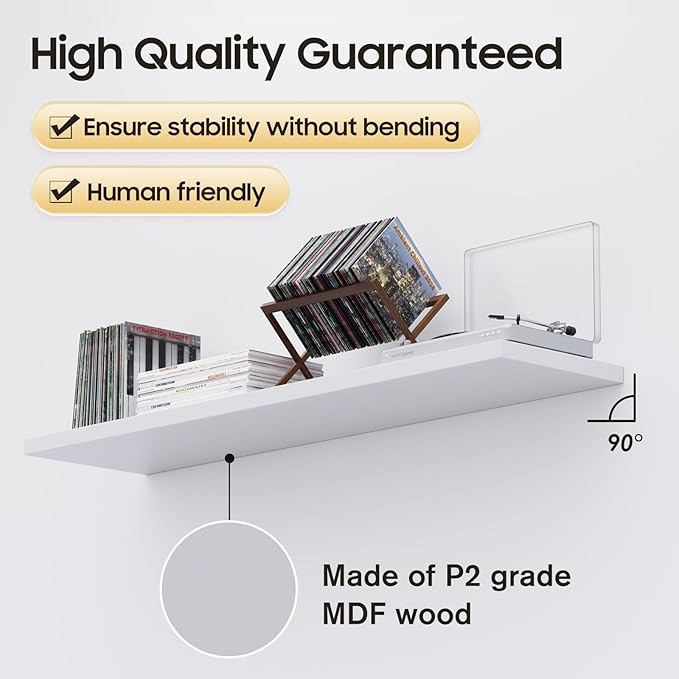 Large Floating Shelves for Wall Set of 1 Wooden Wall Shelves 30 in x 12.75 in x 2 in Room Decor Long Shelf with Invisible Wall Mount Bracket for Bedroom Kitchen Living Room White