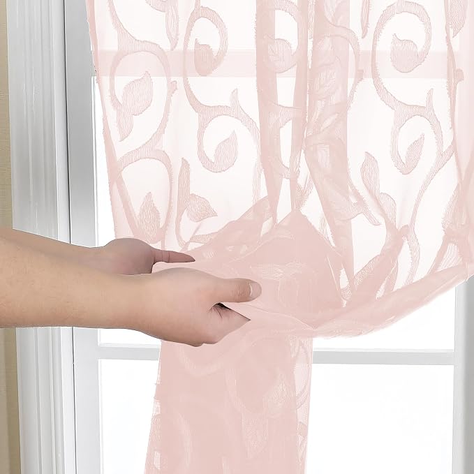 OWENIE Furman Sheer Curtains 54 Inch Length 2 Panels Set, Airy Jacquard Clip - Image 5
