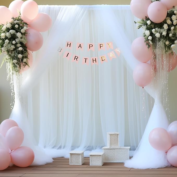 6 Panels White Sheer Tulle Backdrop Curtains - Image 4
