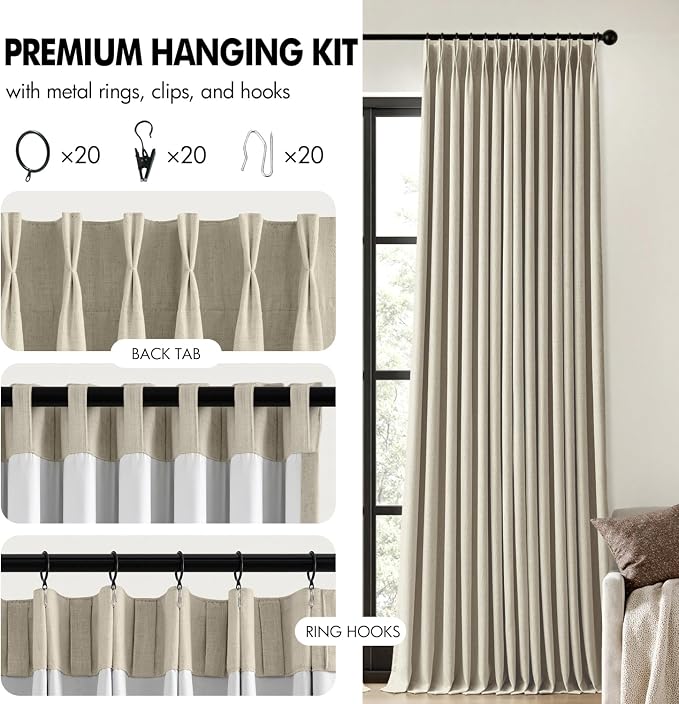 MIULEE Burlywood Birch Pinch Pleated 100% Blackout Curtains 40x96 Inches | Room - Image 8