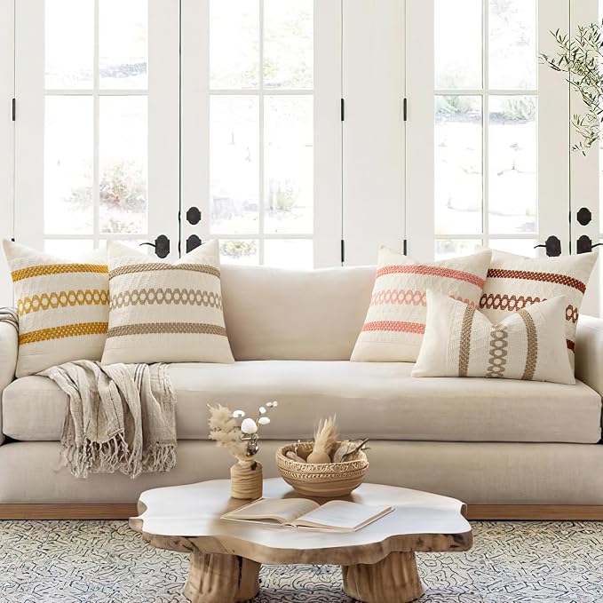 MIULEE Set of 2 Fall Rust Decorative Pillow Covers 18x18 | Farmhouse Boho Couch - Image 3