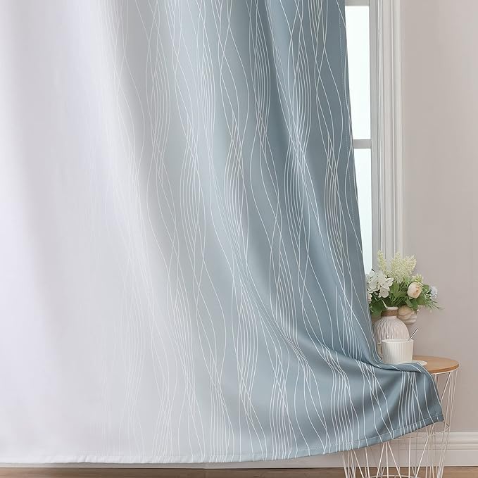 Estelar Textiler Stone Blue and Greyish White Blackout Curtains 96 Inches Long - Image 6