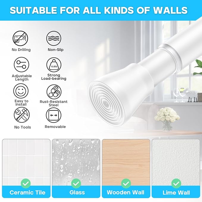 AIZESI Spring Tension Rods Adjustable Tension Curtain Rod Small Tension Rod No - Image 7