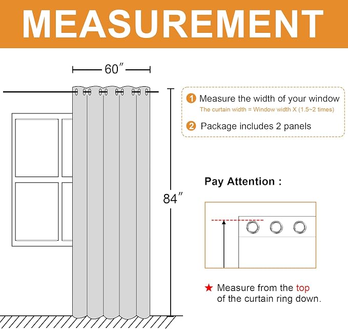 Blackout Curtains for Bedroom, 60 x 84 Inches Long, Light Grey | Thermal - Image 7