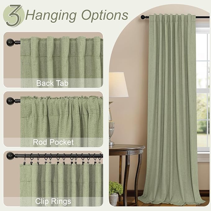 Pitalk Light Sage Green Black Out Curtains 63 Inch Long 2 Panel Set Back Tab - Image 6