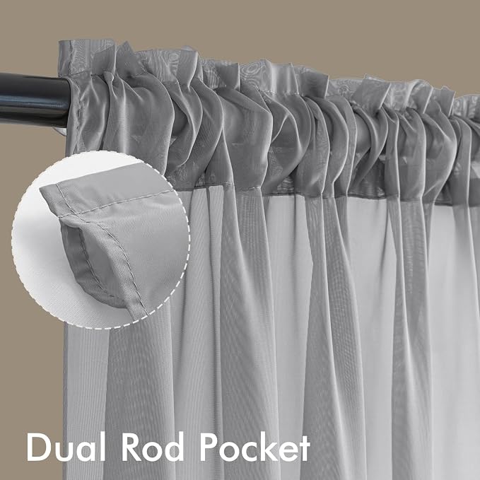 MIULEE Dark Grey Sheer Curtains 63 Inches Long 4 Panels 42 x 63 Inches | Light - Image 3