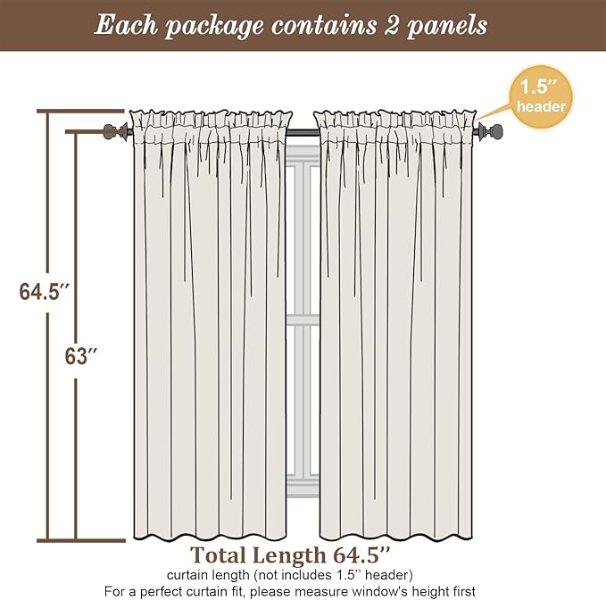 Chyhomenyc Sheer Curtains 63 Inch Length 2 Panels, Blush Pink | Light Filtering - Image 6