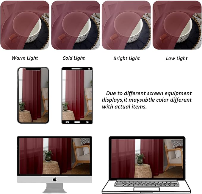Chyhomenyc Burgundy Sheer Curtains 78 Inches Long 2 Panels Set - Image 8
