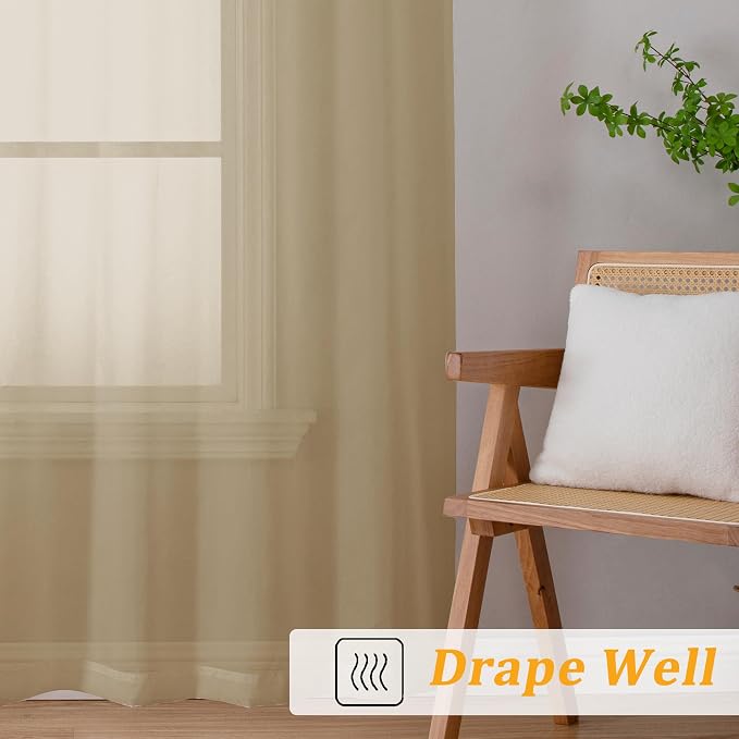 Gwine Taupe Sheer Curtains 96 Inches Long 2 Panels, Elegant Window Treatments - Image 6