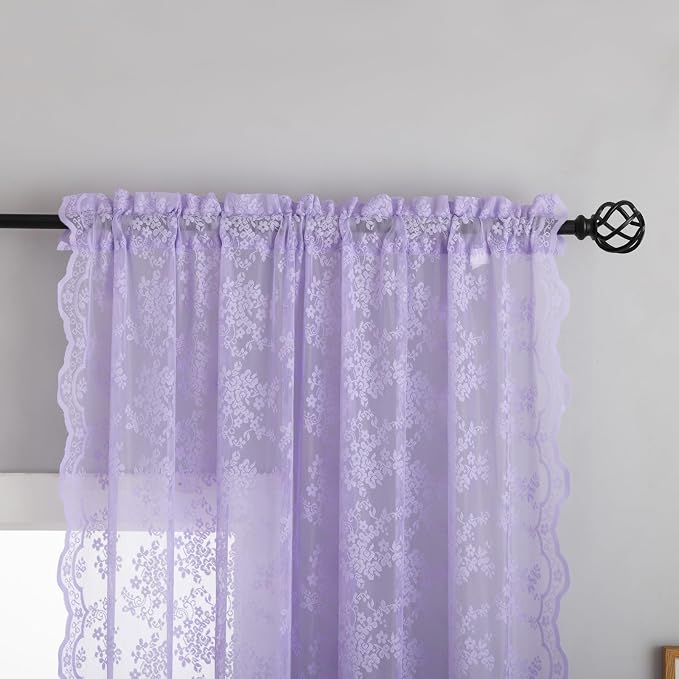 YJ YANJUN Vintage Lace Curtains 72 Inches Long-Victorian Floral Pattern - Image 2